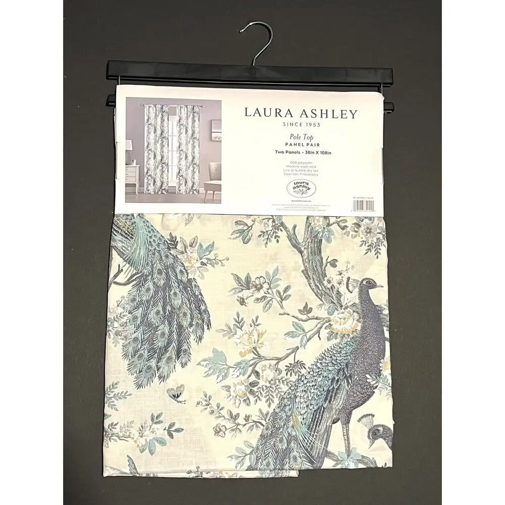Laura Ashley Belvedere Peacock Curtains 2 Panels TURQUOISE BLUE 38”x 108”